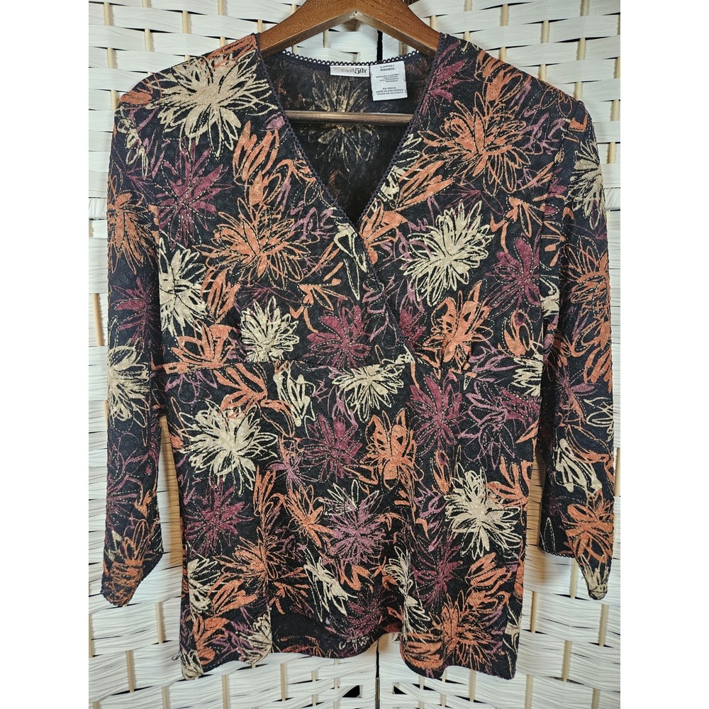 East 5th Womens Large Floral Multicolor Blouse Work Career Bloomcore Boho Artsy